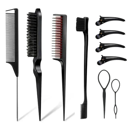 3-10pcs Hair Styling Comb Set Teasing Hair Brush Triple Teasing Comb Rat Tail Combs Edge Brush Hair Tail Tools Braid Tool Loop 2028