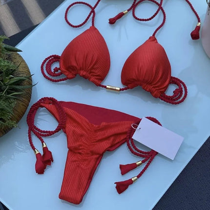 RUOTONSEPT Sexy Braiding rope Bandage Bikini Set Women's Swimsuit Two-piece Triangle Swimwear Bathing Suit Brazilian Biquinis platinumshop