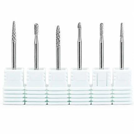 6PCS Tungsten Carbide Nail Drill Bit Set for Cuticle Prep, Professional Manicure Bits for Sidewalls, Dead Skin and Nail Surface Cleaning, with Individual Storage Bases, Salon Nail Art Tools