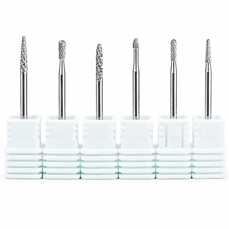6PCS Tungsten Carbide Nail Drill Bit Set for Cuticle Prep, Professional Manicure Bits for Sidewalls, Dead Skin and Nail Surface Cleaning, with Individual Storage Bases, Salon Nail Art Tools