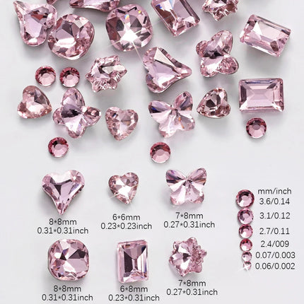 12 Grids 3D Pink Valentine's Diamond for Nails Art Bling Love Heart Oval Square Glass Rhinestones DIY Manicure Decorations