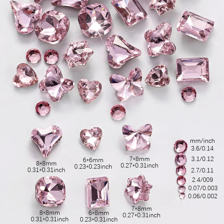 12 Grids 3D Pink Valentine's Diamond for Nails Art Bling Love Heart Oval Square Glass Rhinestones DIY Manicure Decorations