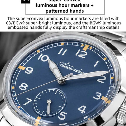 ADDIESDIVE 36mm Men Quartz VH60 Watch AD2099 BGW9 Luminous Bubble Mirror Pot Cover Glass 10Bar Waterproof Stainless Steel Watch