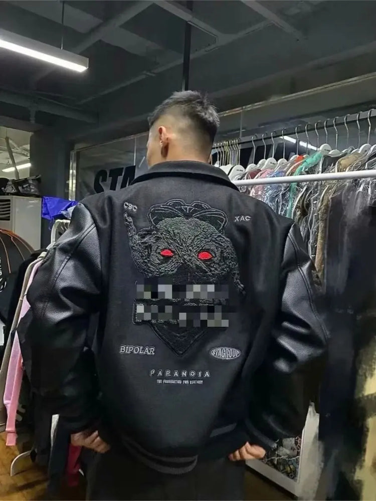 European and American Fashion Y2K Hip Hop Letter Embroidered PU Leather Jackets Couple Loose Leather Jackets Streetwear Men