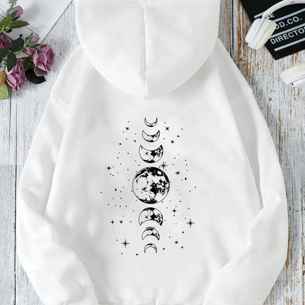 New with Different Moon Prints Front and Back Printed kangaroo pocket Hoodies Casual and Fashionable Women's Clothing