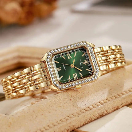 Orologi da donna rettangolari alla moda Orologio da donna al quarzo con strass Orologio da polso con cinturino Reloj Mujer (senza scatola) platinumshop