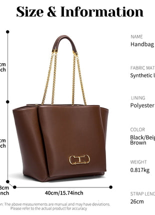 CHCH Women's Tote Bag 2026 Spring New Brown Magnetic Buckle Storage Bag Large Capacity Commuter Chain Bag PlatiNum