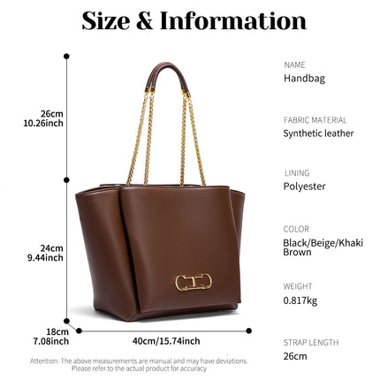 CHCH Women's Tote Bag 2026 Spring New Brown Magnetic Buckle Storage Bag Large Capacity Commuter Chain Bag PlatiNum