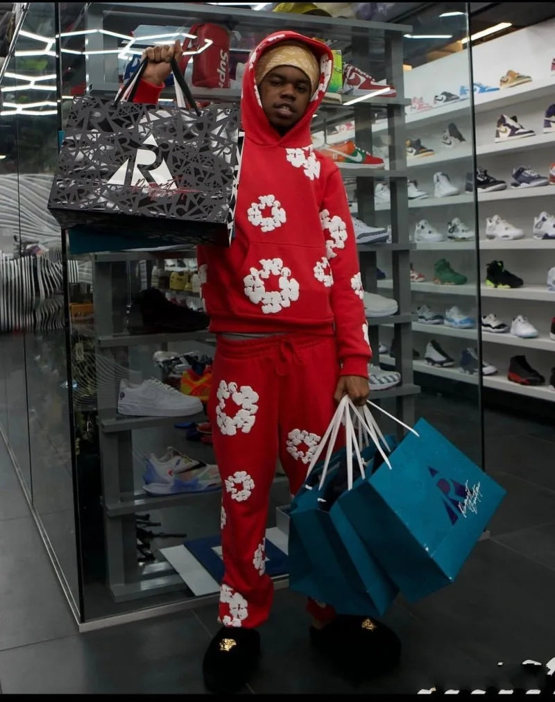 DENIM TEARS marca vendita calda nuova felpa con cappuccio stampata in schiuma di cotone alla moda, tuta sportiva da uomo alla moda europea e americana