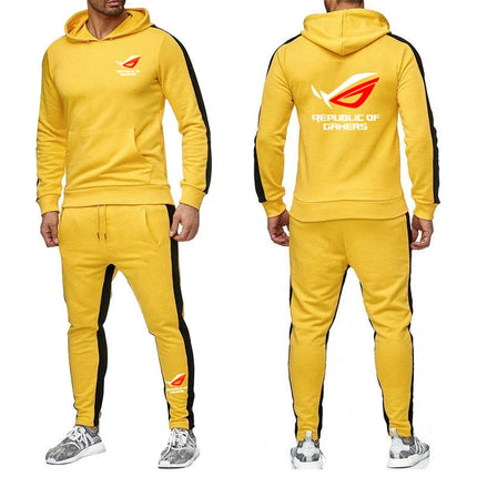 Men ROG Republic Of Gamers Tracksuit Hoodies Solid Color Thick Pullover Long Pant 2-piece Set Autumn Fleece Jogger Sports Suit PlatiNum