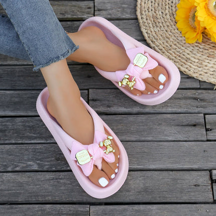 Infradito da donna multicolori estivi Sandali con fiocco in orsacchiotto metallico alla moda Sandali da spiaggia per le vacanze a casa Calzature versatili