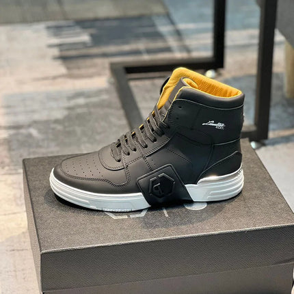 Luxury Designer's Autumn Winter New Men's Sneakers Water Diamond High Top Men's Running Shoes Fashion Leather Casual Short Boots