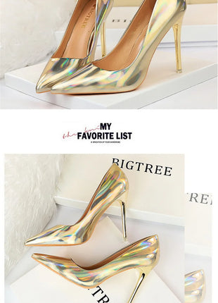 Tacchi alti da donna Blu Verde Décolleté di San Valentino Lusso lucido Stiletto Matrimonio Nuziale Discoteca Moda Semplice Colore solido 1829-2