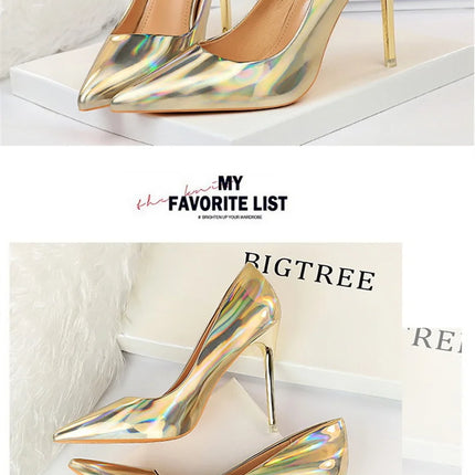 Tacchi alti da donna Blu Verde Décolleté di San Valentino Lusso lucido Stiletto Matrimonio Nuziale Discoteca Moda Semplice Colore solido 1829-2