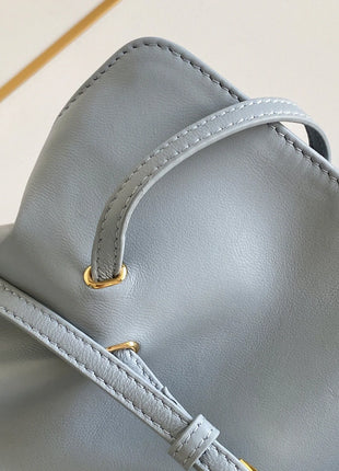 Borsa a secchiello mini in morbida pelle azzurra, borsa a tracolla di lusso multiuso
