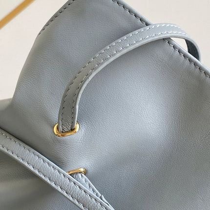 Borsa a secchiello mini in morbida pelle azzurra, borsa a tracolla di lusso multiuso