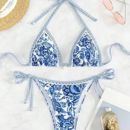 Bikini a triangolo con laccetti da donna, costume da bagno due pezzi, abbigliamento da spiaggia estivo platinumshop