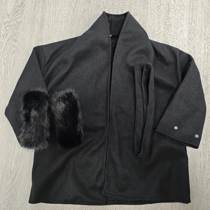 Korean Fashion Women Spring Thin Faux Fur Loose Coat Belt Vintage Jackets Clothes Casual Streetwear Korean Fashion Overcoats