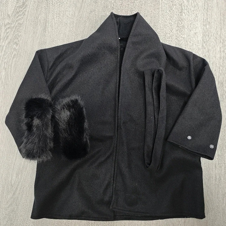 Korean Fashion Women Spring Thin Faux Fur Loose Coat Belt Vintage Jackets Clothes Casual Streetwear Korean Fashion Overcoats