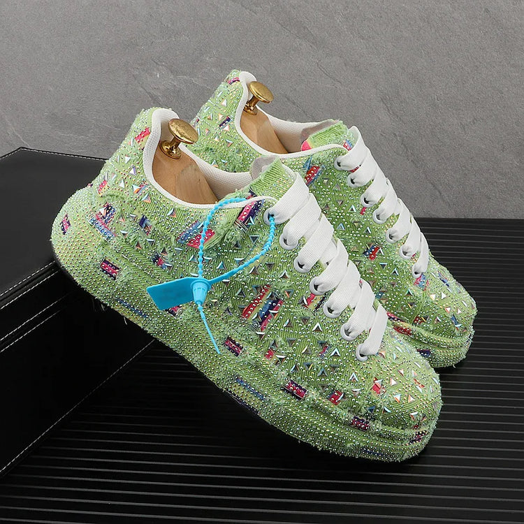 Hot Sale Rhinestone Canvas Shoes Mens Casual Skate Shoes Fashion Street Hip Hop Canvas Sneakers Men Platform Vulcanized Shoes