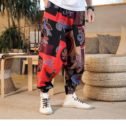 Pantaloni Harem da Uomo 2026 Stile Retrò con Stampa, Pantaloni Jogger Larghi e Comodi con Cavallo Ribassato, Stile Nepal Oversize, Pantaloni Casual da Uomo con Cavallo Ribassato
