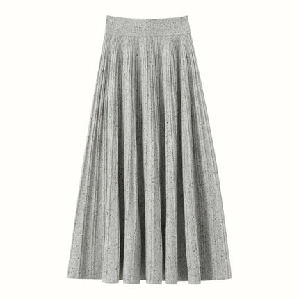Chic Women's Cashmere Pleated A-line Skirt Autumn Winter 100% Cashmere Knitted Colorful Dots Decoration Elastic Waist Soft Dress PlatiNum