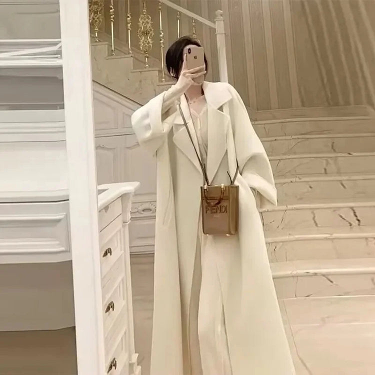 Double-sided Cashmere Big Collar Women's Coat 100% Pure Wool Reversible Woolen Coat High-End Fashion Loose Women's Wear 2026