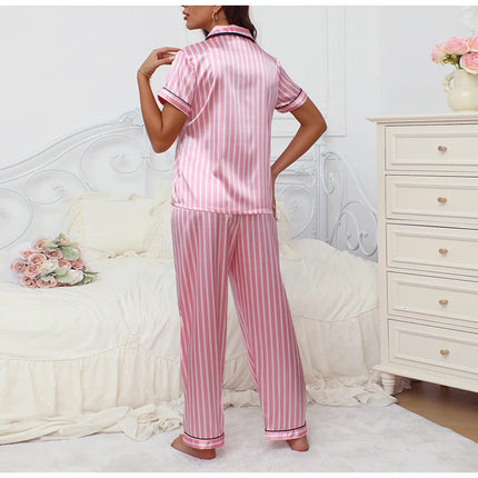 Set Pigiama da Donna con Stampa a Righe e Fiocco, Completo Estivo con Maglietta a Maniche Corte e Pantaloni, Comodo Abbigliamento da Notte e Loungewear