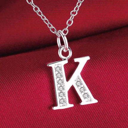 26 Letters 925 Sterling Silver Necklace Pendant Zircon For Women Exquisite Student Girlfriend Jewelry Accessories Wedding Gift PlatiNum
