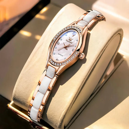 OLEVS 7131 Orologio da Donna Elegante con Movimento al Quarzo, Cinturino in Porcellana, Impermeabile 30m, Quadrante con Diamanti, Orologio alla Moda per Donne platinumshop