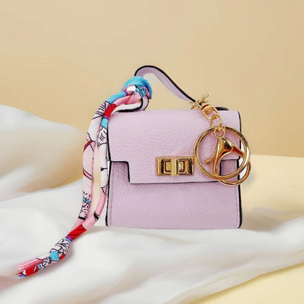Brand Fashion Coin Purse Luxury Simple Flip Small Bag High-end Bag Pendant Exquisite Lock Silk Scarf Mini Lipstick Headphone Bag PlatiNum