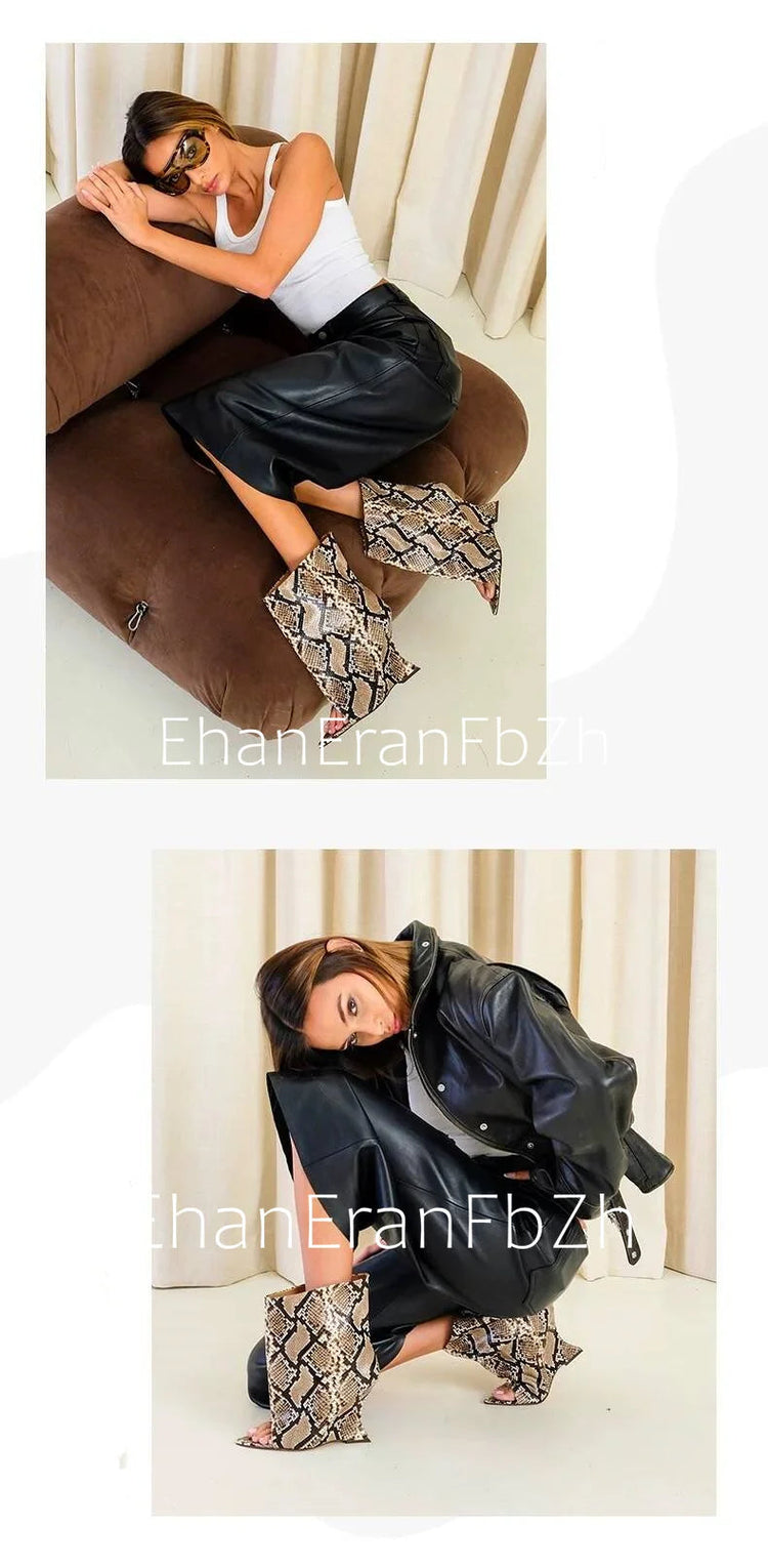 2025Ladies' Spring and Summer New Fish Mouth Slope High Heel Knee Boots, Fashionable Pointed Fashion Show Medium Cool Boots PlatiNum