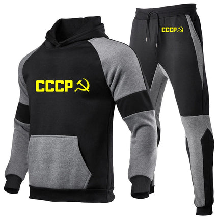 CCCP Russian 2025 Print New Men USSR Soviet Union Fashion Hoodie Sportswear Jogging Tracksuit Running Sport Suits+Pant 2Pcs Set PlatiNum