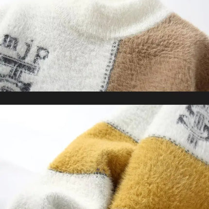 2024 New Men's Plush Sweater Pullovers Korean Winter Warm O Neck Black Sweater High Quality Cool Top Fashionable Men's Clothing
