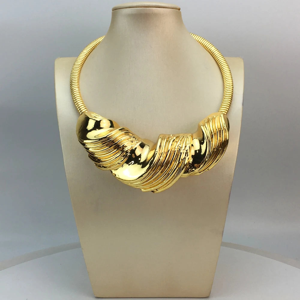 Vendita calda gioielli placcati in oro italiano banchetto per feste di matrimonio da donna grande ciondolo leggero set di gioielli audaci FHK16803