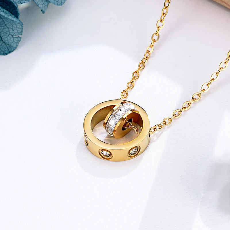 Vendita calda cerchio vite modello zircone donna collana di alta qualità in acciaio inox amore gioielli catena clavicola