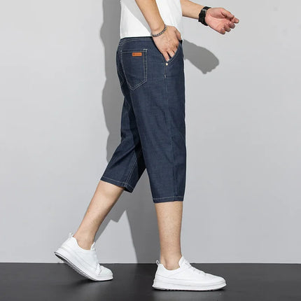 Pantaloncini jeans da uomo estivi sottili in Lyocell Blu Grigio Stile classico Elasticità Pantaloncini di jeans casual da lavoro leggeri e dritti da uomo