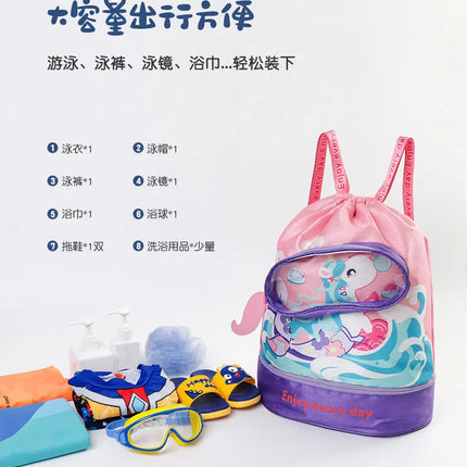 Kids' Swim Bag with Dry and Wet Separation Waterproof Swimming Bags Cute Cartoon Children's Beach Backpack Sports Bag