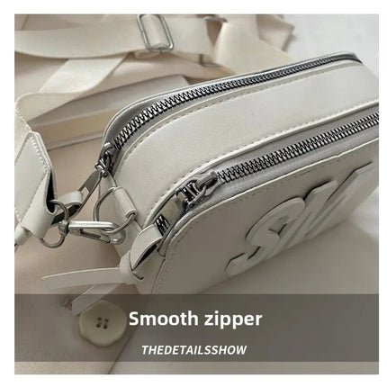Chic SM Letter Camera Bags, Stylish Women’s Crossbody Small Square Purses with Wide Patterned Straps, Perfect for Daily Casual PlatiNum
