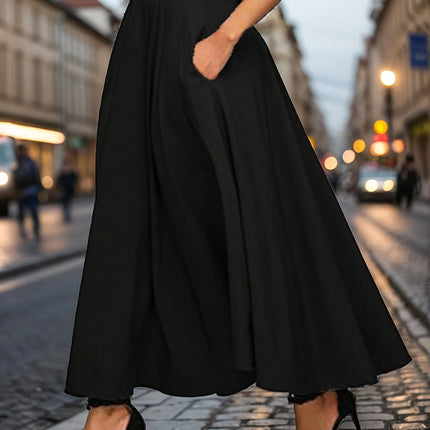 Nuovi abiti Gonne a trapezio tinta unita per abbigliamento donna Gonna lunga a vita alta elastica da donna con fiocco Gonne eleganti da donna
