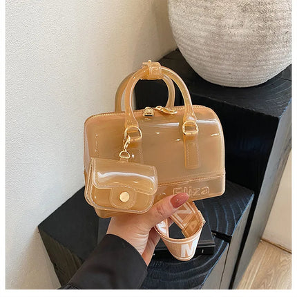 2025 Transparent PVC Beach Bag, Korean Style, Fresh and Sweet Silicone Shoulder Bag, Medium Size with Zipper Closure