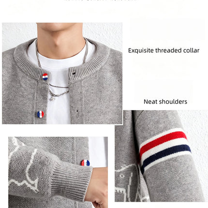 Designer Brand Long Sleeve Knitted Cardigan Men's New Trend Color Blocked Button Design Couple's Casual Warm Round Neck Coat