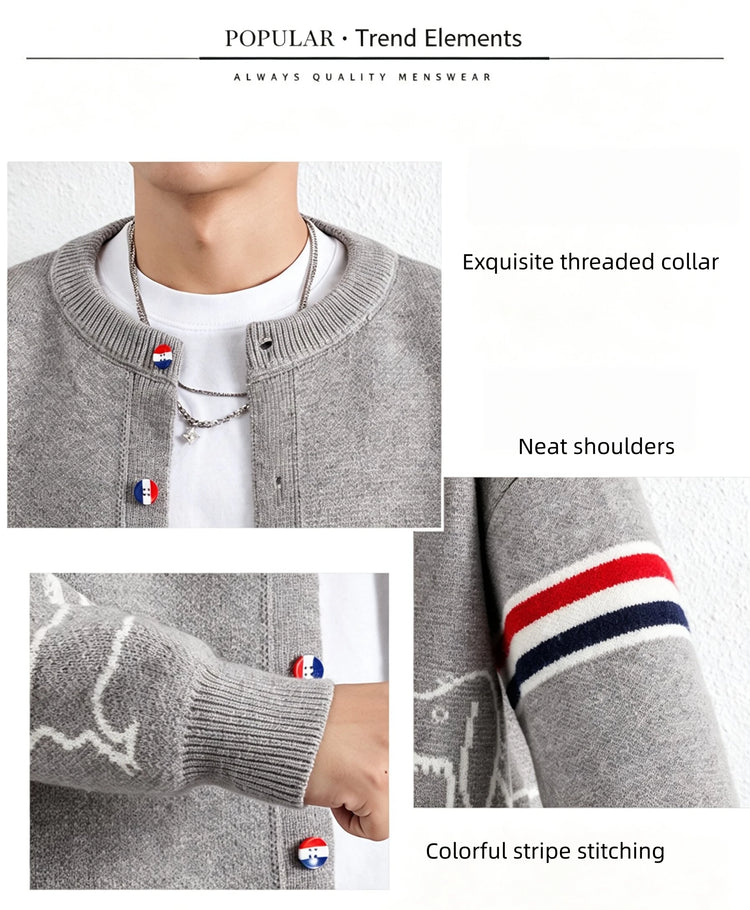 Designer Brand Long Sleeve Knitted Cardigan Men's New Trend Color Blocked Button Design Couple's Casual Warm Round Neck Coat