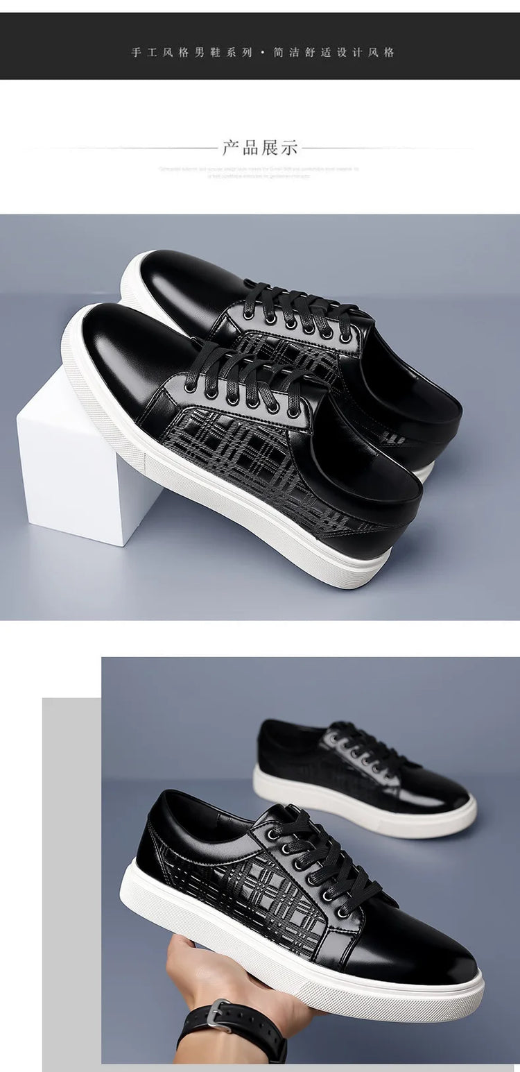 Daily Men's Luxury Brand Shoes Casual Blue Black Sneakers Shoes Man Lace-up Comfortable Leather Flat Shoes