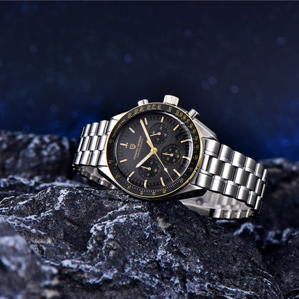 2026 Nuovi PAGANI DESIGN Uomo Luna orologi di lusso orologio al quarzo Uomo nero Automatico Data Velocità Cronografo impermeabile in acciaio inox Wristwathch Spedito localmente in Europa