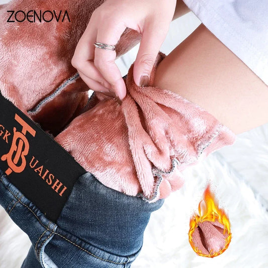 ZOENOVA Keep Warm Pants Women Winter Fleece Leggings Thick Velvet Jeans Fleece Skinny Highly Elastic Pant 2024 Female Legging