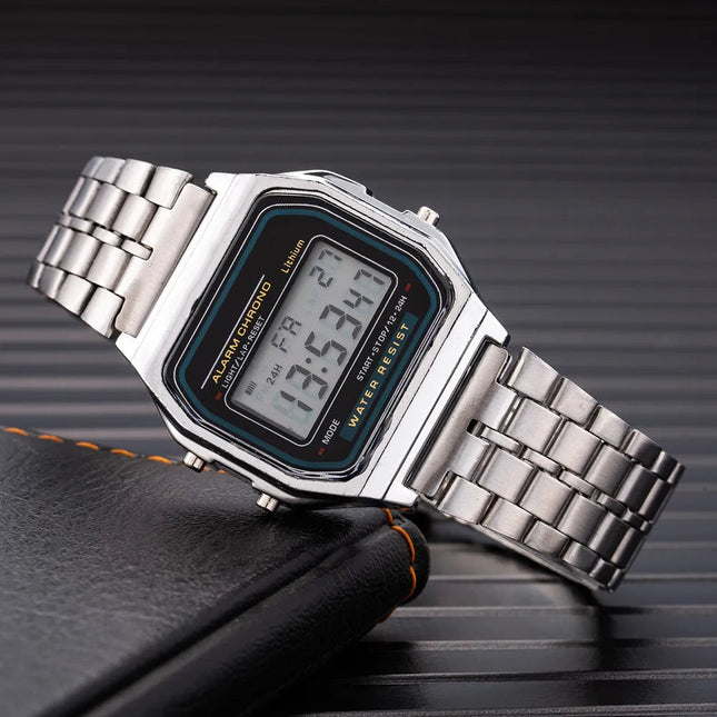 Elegante orologio digitale da donna Orologio da polso elettronico da donna d'affari in acciaio inossidabile oro argento Orologio da uomo Zegarek Damski platinumshop