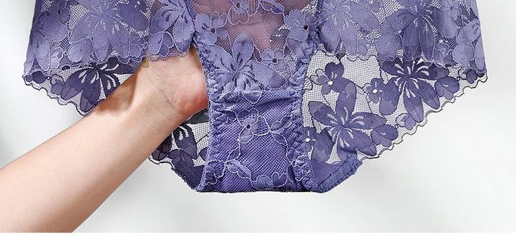 Transparent Lace Briefs Women Panties Girls Summer Underpants Plus Size Underwear Solid Color Sexy Lingerie XXL