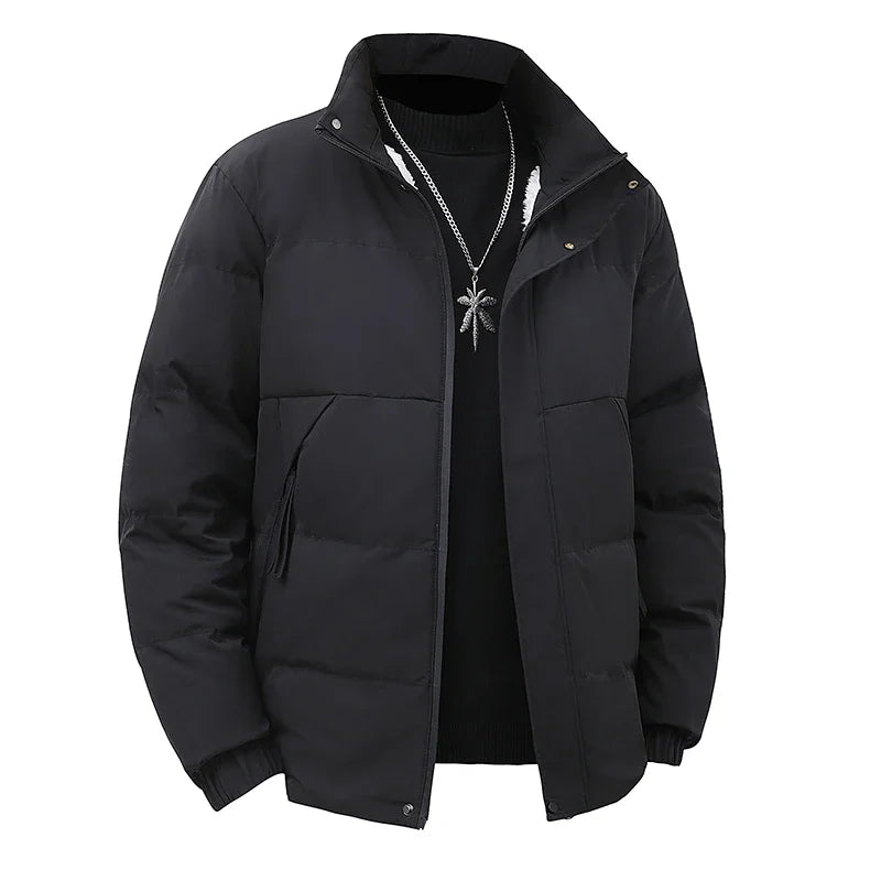 Winter Stand Collar Down Jacket Men Warm Plush Cotton Clothes Comfortable Versatile Parkas Thickened Fleece Lined Puffer Jackets