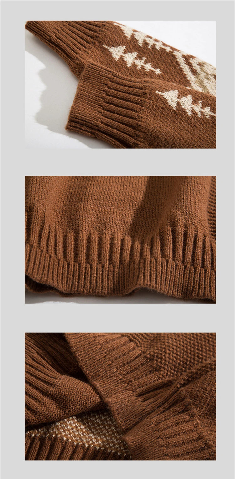 Autumn Men's Ethnic Style O-Neck Knitted Sweaters Y2K Vintage Streetwear Knitwear 2025 New Casual Pattern Printed pull homme
